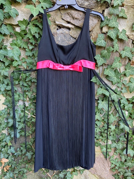 Fringed black 1960 cocktail dress with one and a … - image 1