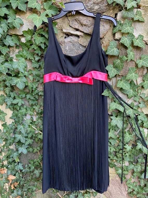 Fringed black 1960 cocktail dress with one and a … - image 5