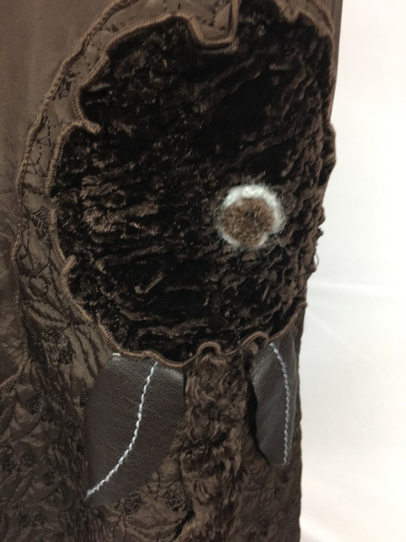 Brown Satin Ankle Length Skirt with Quilted Bottom and Velvet Flowers 1980/'s