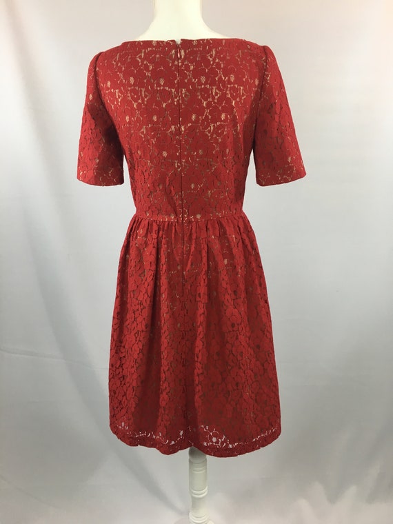 1990's Adrienne Papell Red Lace Dress.    Red Lac… - image 5