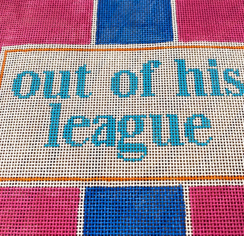 Pillow Hand Painted Needlepoint Canvas \u201cHis League\u201d for Clutch or Wall Decor