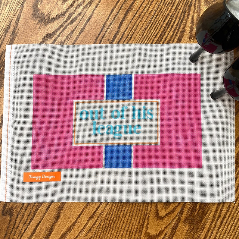 Pillow Hand Painted Needlepoint Canvas \u201cHis League\u201d for Clutch or Wall Decor