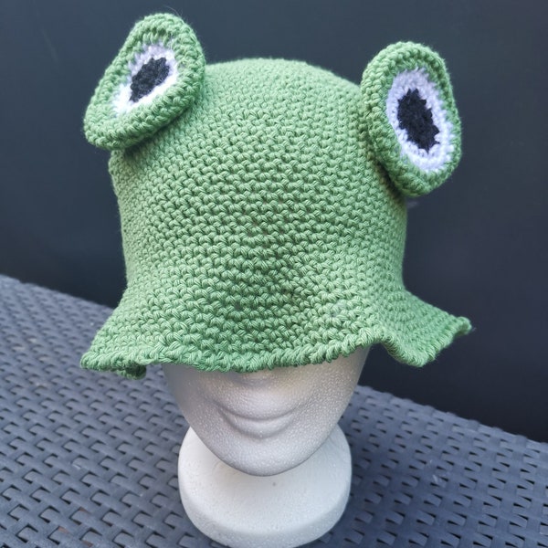 Häkelhut Frosch Sonnenhut Handgehäkelte Froschmütze Tiermütze Green Frog Bucket Beanie Hat Geburtstagsgeschenk Unisex