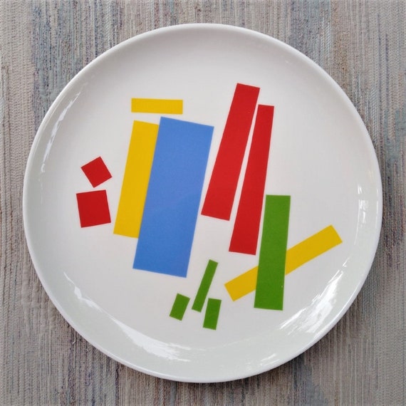 Kazimir Malevich inspired white dinner plate