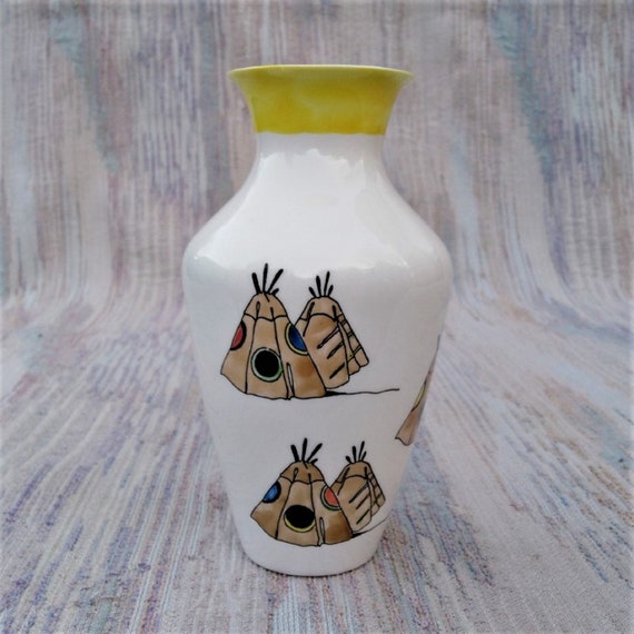 Small china vase with tepee drawings