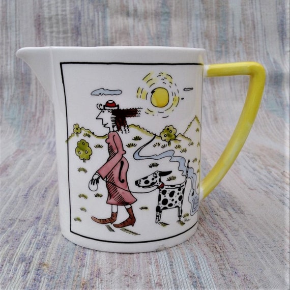 Jug showing Tamara and her dog going for a walk.