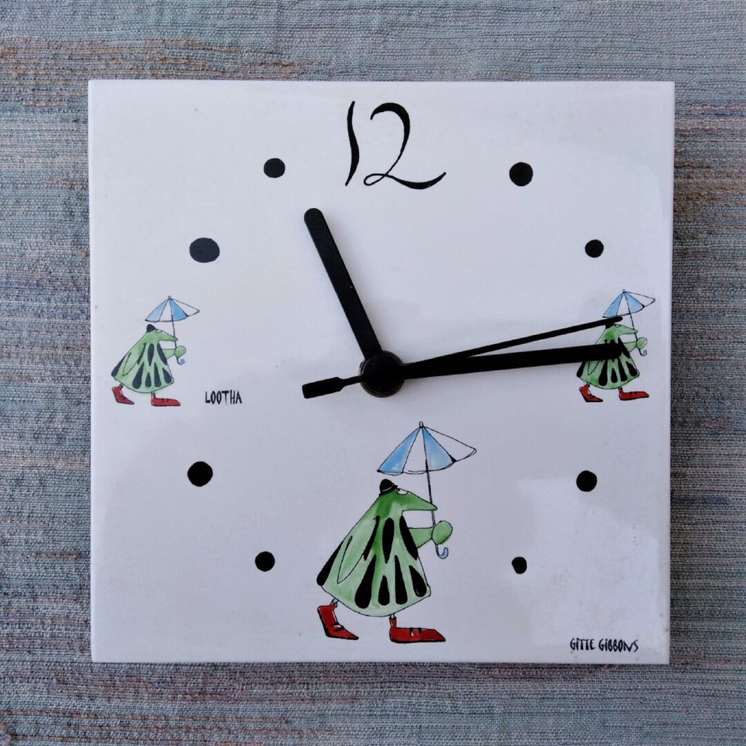 A Tile Wall Clock With Decoration and a Battery Quartz Movement Etsy