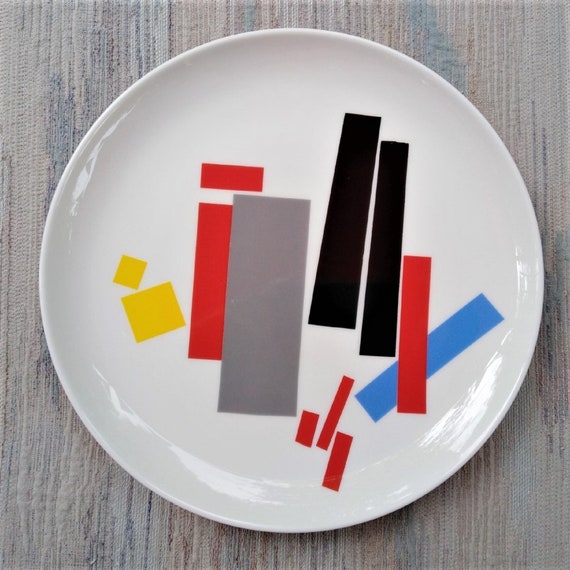 Kazimir Malevich inspired white china plate.