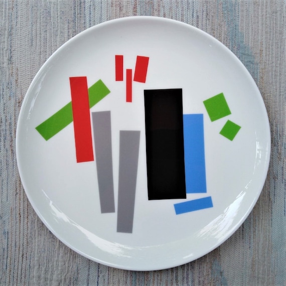 Kazimir Malevich inspired white china plate