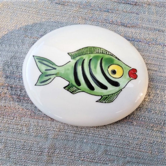 Hand painted fish fridge magnet.