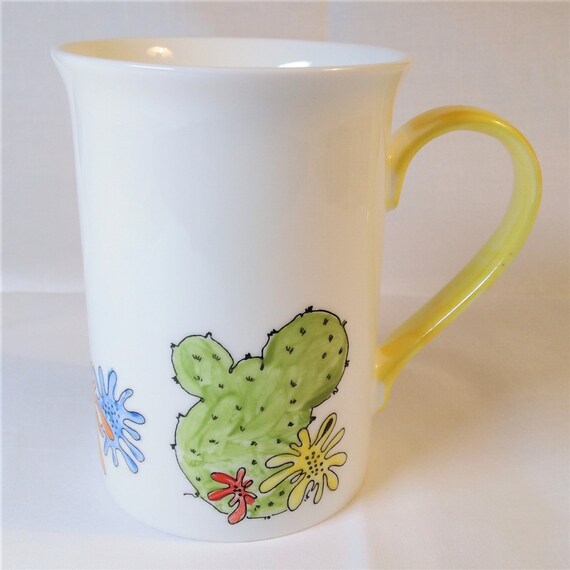 Cactus and desert flowers bone china coffee mug