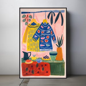 Threads & Treasures, Dopamine Poster | Cheerful Gift | Matisse Style | Good Vibes For Friend | Whimsical Wall Art | Thrifting Art | Giclée