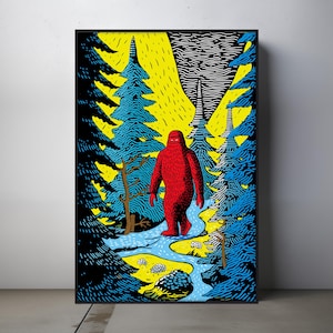 Sasquatch Poster, Poster Art Print, Matte Museum Grade Fine Archival Paper (175 GSM / 65 lb Card Stock paper) afbeelding 1