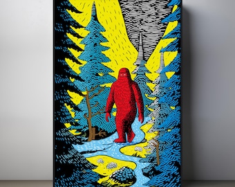 Sasquatch Poster, Poster Art Print, Matte Museum Grade Fine Archival Paper (175 GSM / 65 lb Card Stock paper)