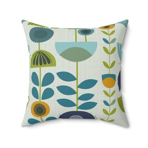 Retro Flora Spring, Art Pillow with Cover | Square Throw Pillow | Square Decorative Pillow | Square Pillow | With Zipper & Insert