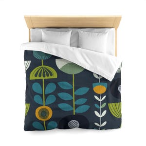 Retro Flora, Duvet Cover | Comforter Cover | Mid Century Bedding | Modern Bedding | Queen King Twin XL | Lightweight