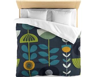 Retro Flora, Duvet Cover | Comforter Cover | Mid Century Bedding | Modern Bedding | Queen King Twin XL | Lightweight