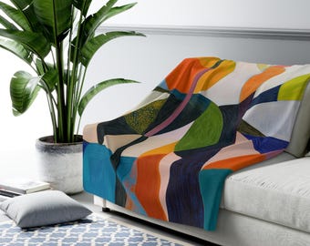 Vibrant Grove, Fleece Sherpa Blanket | Colorful Throw | Modern Throw Blanket | Friends Gift | Lightweight | Large | Abstract