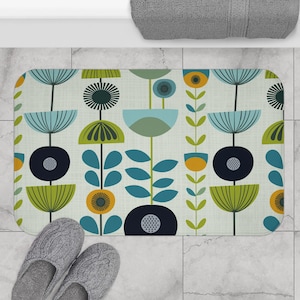 Retro Flora Spring Bath Mat  | Mid Century Bathroom Decor | Mid-century Decor Gift