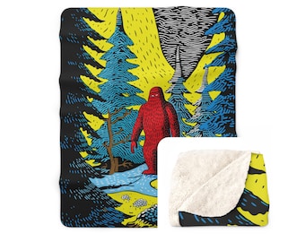 Sasquatch, Fleece Sherpa Blanket | Colorful Throw | Camping Throw Blanket | Friends Gift | Lightweight | Large | Big Foot Blanket | Van Life