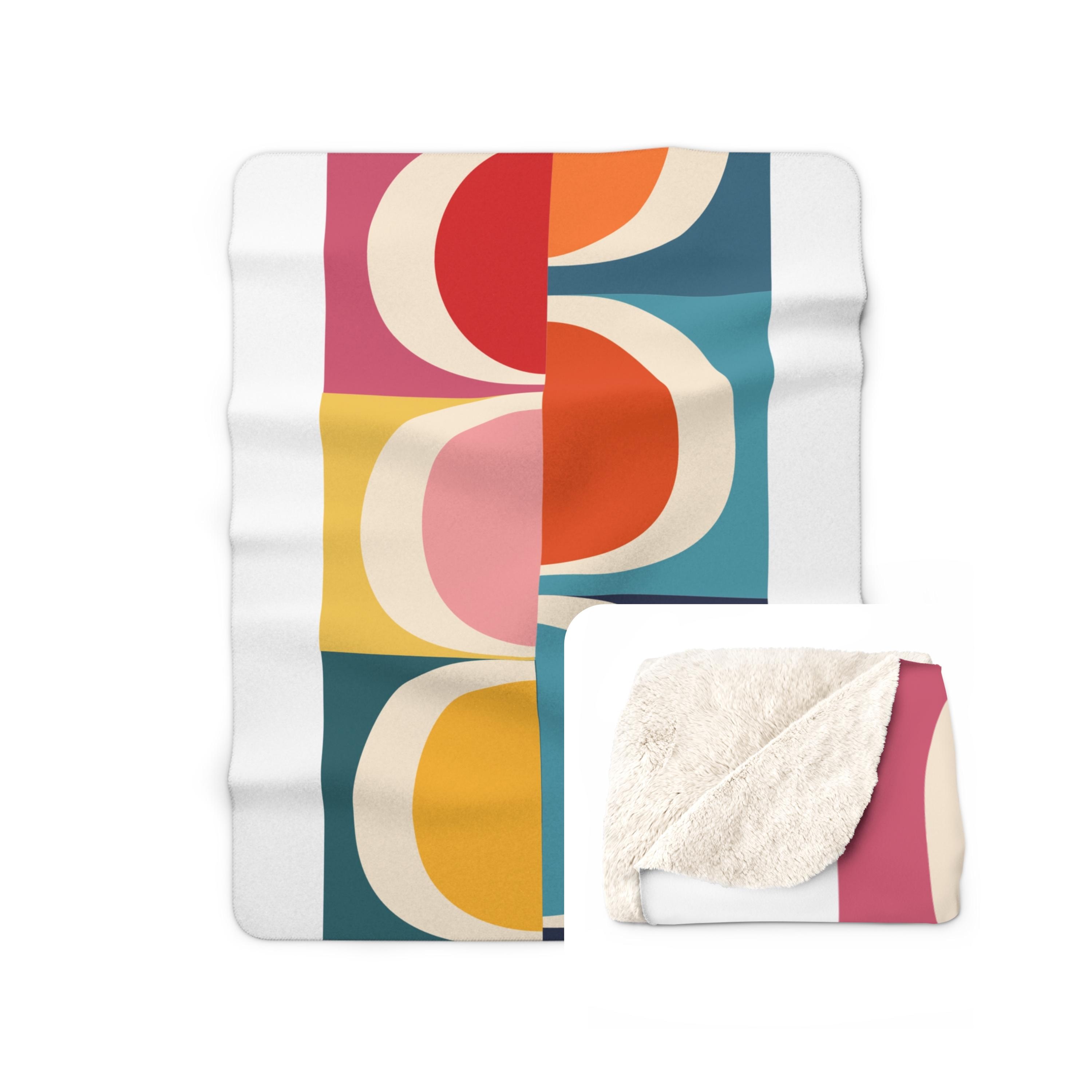 Retro Reverb, Fleece Sherpa Blanket | Mid Century Decor | Colorful Blanket | Friends Gift | Lightweight | Large | Soft