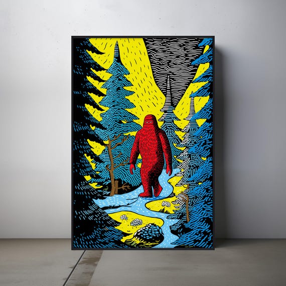 Sasquatch Poster, Poster Art Print, Matte Museum Grade Fine Archival Paper (175 GSM / 65 lb Card Stock paper)