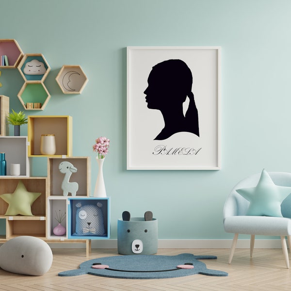 Custom Profile Silhouette Portrait, Digital File, Kid Portrait