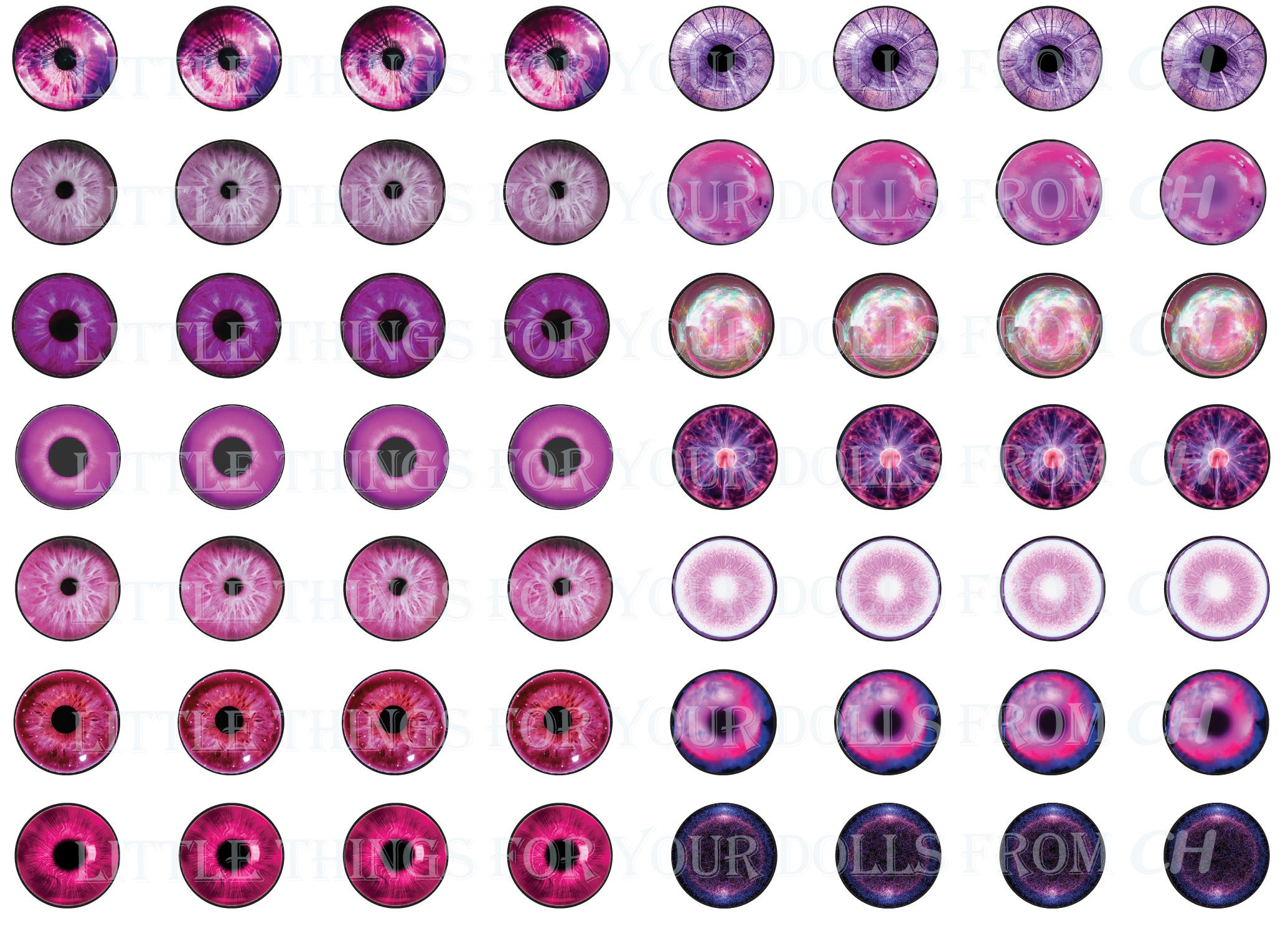 Printable Eye Chip Designs - 14mm Realistic and Magic Eyes for Blythe ...