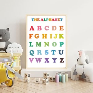 ABC Poster, Rainbow Alphabet Print, Nursery Alphabet Printable Wall Art, Educational Wall Art, Watercolor Alphabet, Digital, Gift