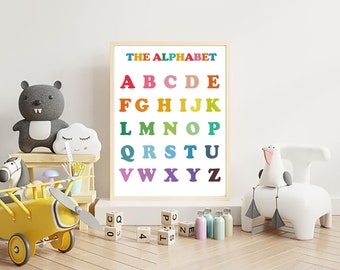 ABC Poster, Rainbow Alphabet Print, Nursery Alphabet Printable Wall Art, Educational Wall Art, Watercolor Alphabet, Digital, Gift