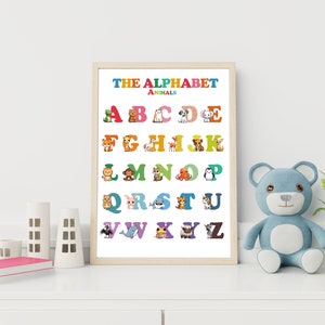 Animal ABC Poster, Rainbow Alphabet Print, Nursery Alphabet Printable Wall Art, Educational Wall Art, Watercolor Alphabet, Digital, Gift