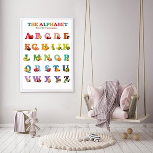 Fruit ABC Poster, Rainbow Alphabet Print, Nursery Alphabet Printable Wall Art, Educational Wall Art, Watercolor Alphabet, Digital, Gift