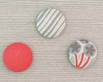 Pink and Gray Fabric Magnets, Fabric Covered Button Magnets