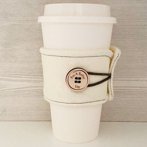 Felt Cup Wrap, Ivory or Cream Color, Coffee Cup Sleeve, Gift For Coffee Lover