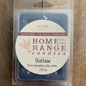 Outlaw | Western wax melts clamshell 2.75 oz | Citrus, bergamot, cedar, amber