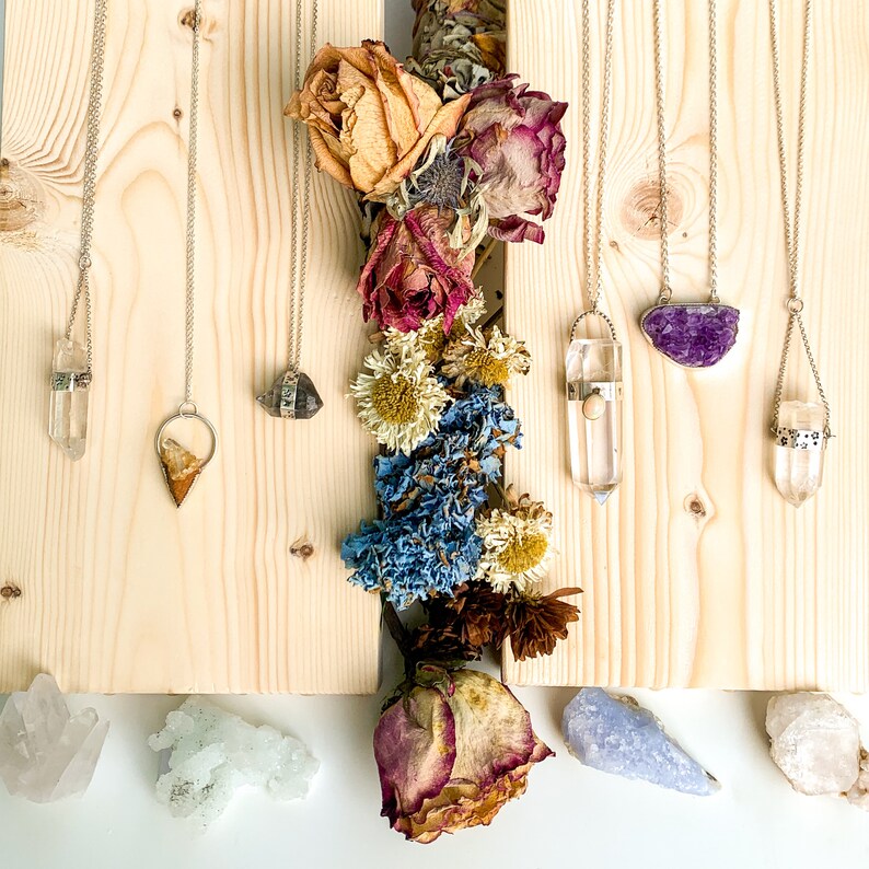 crystals RARE ARKANSAS QUARTZ Handcrafted Sterling Silver Necklaces hand stamped self-mined quartz natural quartz one of a kind