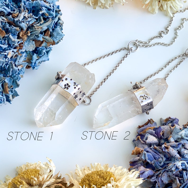 crystals RARE ARKANSAS QUARTZ Handcrafted Sterling Silver Necklaces hand stamped self-mined quartz natural quartz one of a kind