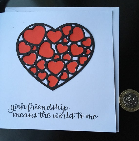 Your Friendship Means The World To Me Sentiment Card With Red Etsy