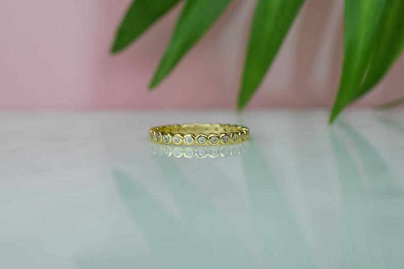 Full Eternity Bezel Wedding Band Gold Engagement Ring Promise Ring Wedding Band Stacking Rings 18k Gold Ring Ring Band Eternity Band
