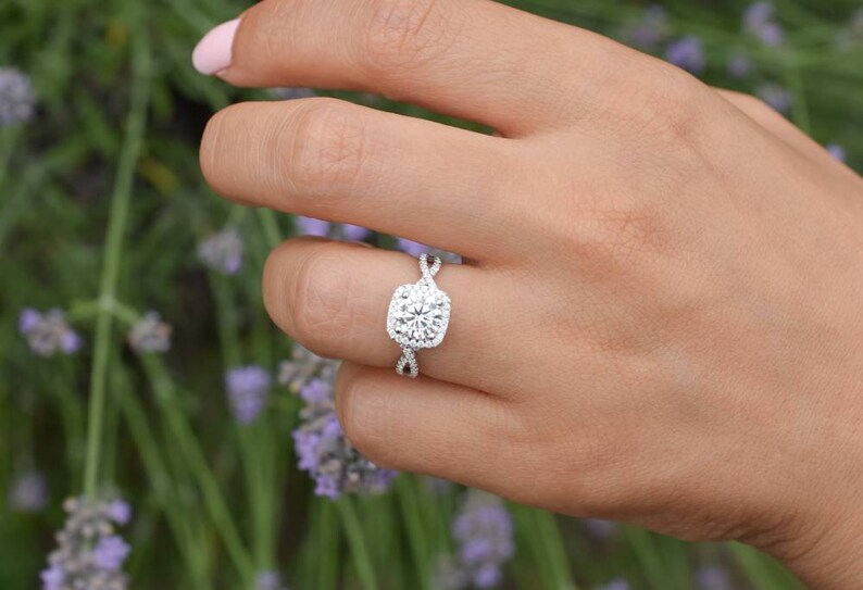 Promise Ring Halo Crossover Ring Unique Square Ring Simulant Diamond Ring Bridal Ring Twisted Ring Silver Square Ring 1.5 ct Ring