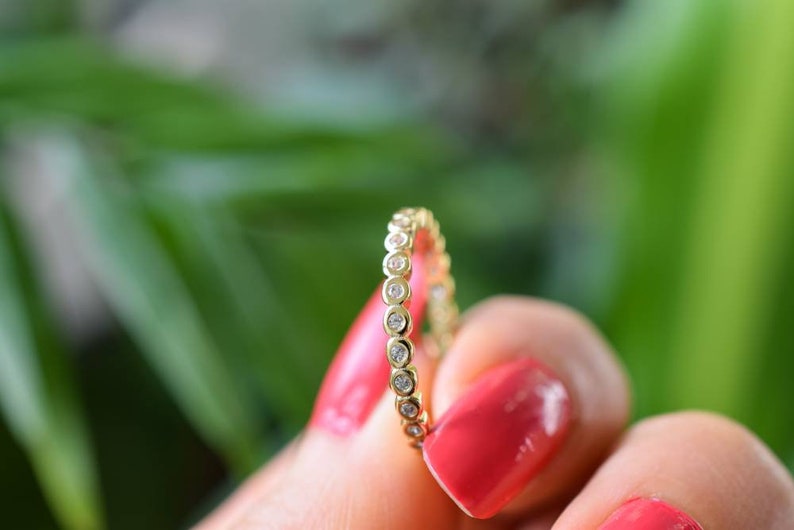 Full Eternity Bezel Wedding Band Gold Engagement Ring Promise Ring Wedding Band Stacking Rings 18k Gold Ring Ring Band Eternity Band