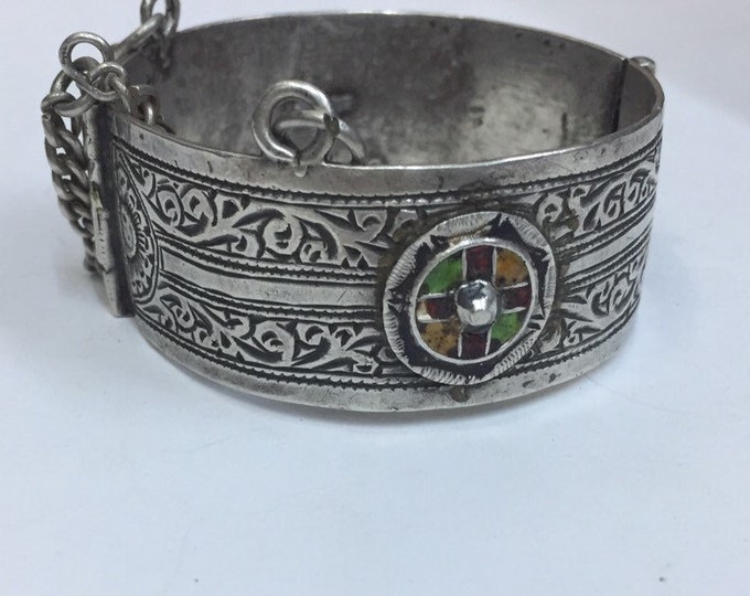 Antique Berber Silver Bracelet, Moroccan Ethnic Jewelry