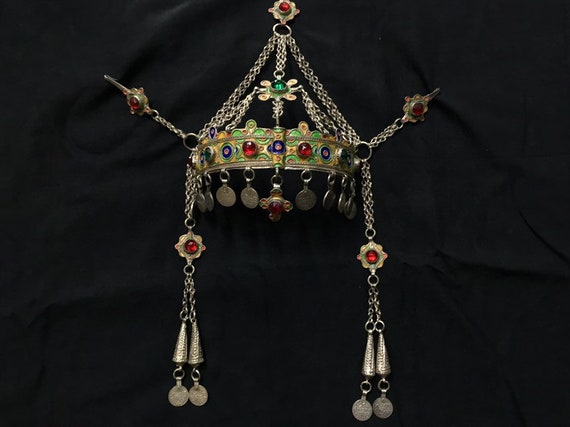 Berber silver and enamel headdress,Antique Berber… - image 1