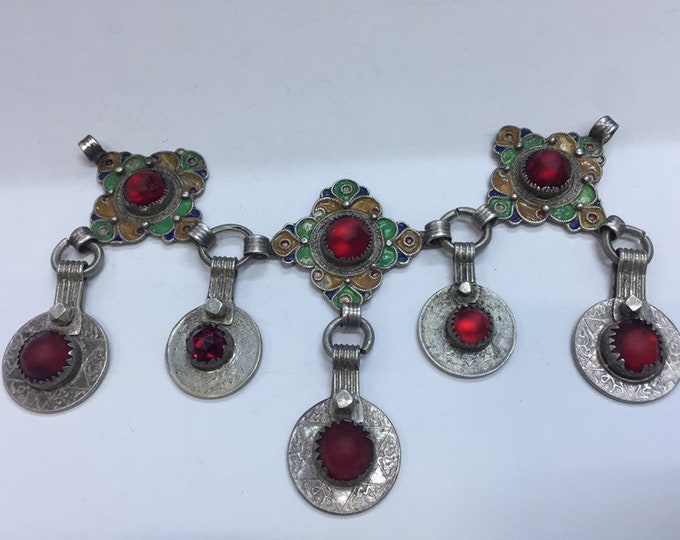 Antique berber Silver pendant,Antique moroccan Silver coin,berber Jewellery,Antique moroccan enamel,Moroccan jewelry,north African silver