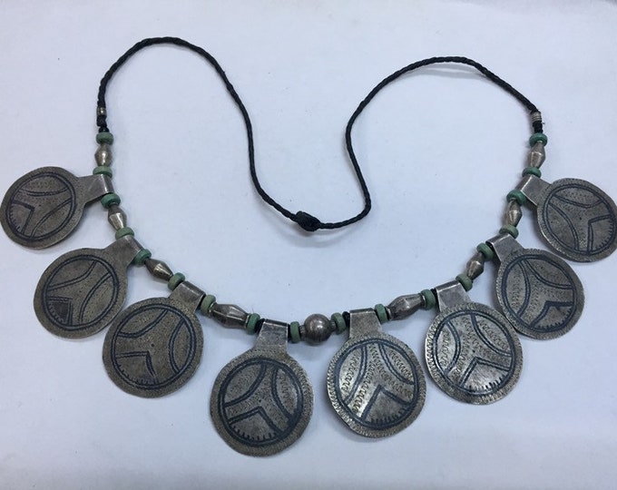 Antique Berber Silver Niello Pendant Necklace: North African Jewelry