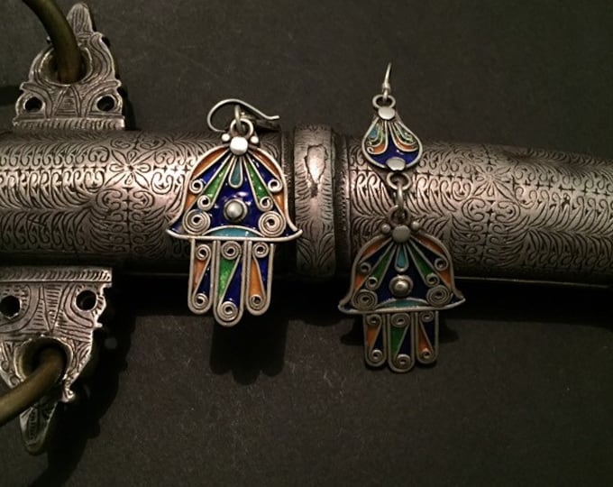 Berber Earrings ,Hamsa Earrings, Boucle d'oreille, Enamel Earrings,Berber Jewelry,African jewelry,Bijoux du Maroc