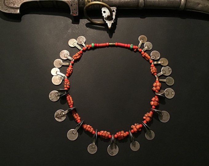 Original Berber necklace,coral necklace,Berber coins,Berber jewelry,north African jewelry,Berber amulet,old Mediterranean coral