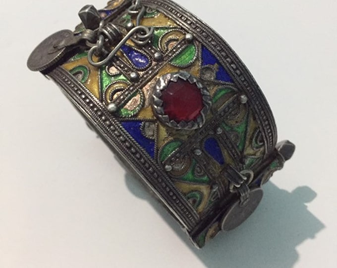 Antique Berber Silver Enamel Bracelet: Moroccan Nbala Jewelry