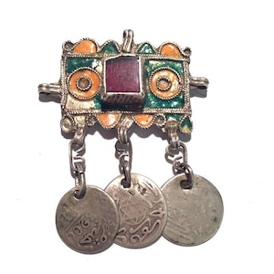 Antique berber silver enamel pendant,antique berber silver coin,Berber jewelry,Moroccan Jewellery,antique berber enamel,Amazigh silver