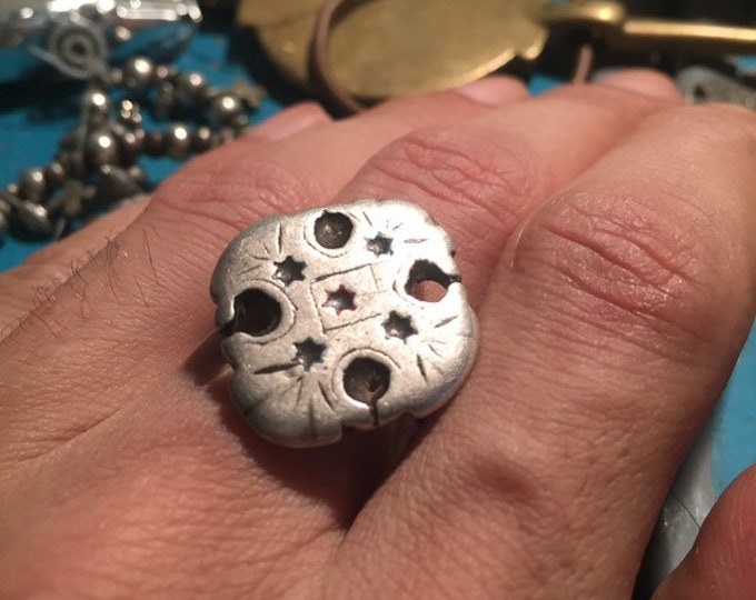 Antique Berber Silver Ring: Moroccan Ethnic Jewelry, Size 9